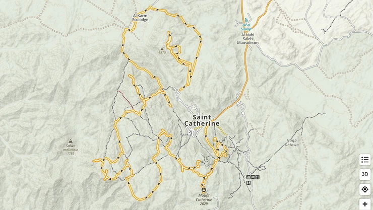 Map of major Sinai trekking trails through mountains, valleys, and Bedouin paths in Egypt during trekking in Sinai