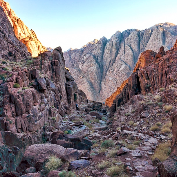 Stairs trail over Mount Sinai without hikers on the trail, showcasing its role in trekking adventures across Egypt’s mountains.