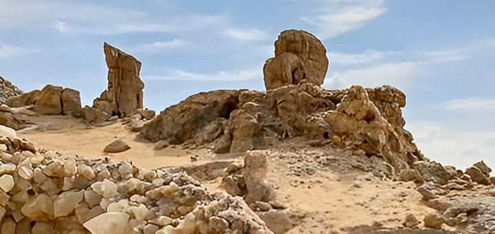 Shiny rocks and crystals on a small hill in Egypt’s Western Desert, Egypt Mountains.