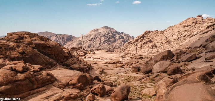 Mountain trail view from Mount Ahmar in the Sinai Mountains.