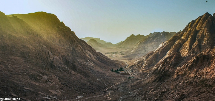 View of Saint Catherine's Monastery from the summit of Mount Al-Munajah before sunset.