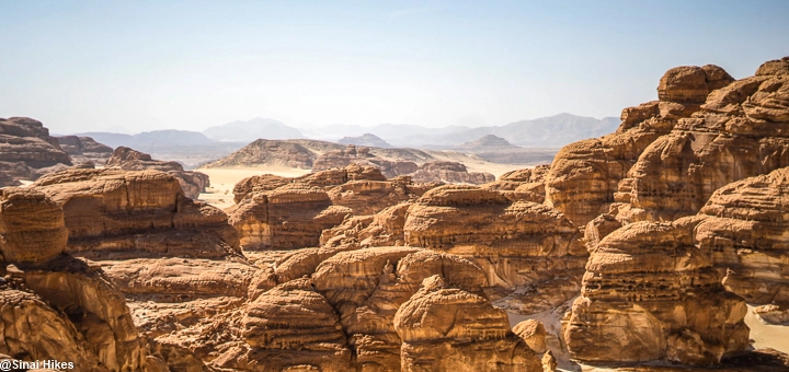 Sinai Desert view from the summit of Mount El Matamir in the Sinai Mountains.