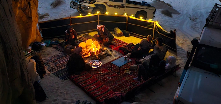 Cosy Bedouin camping setup in the Sinai Desert