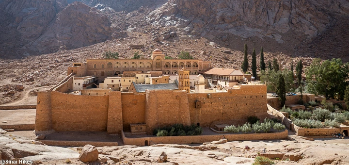 Panoramic view of Saint Catherine's Monastery in the Sinai Desert at midday