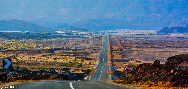 Road leading into Sinai Desert Egypt from Dahab