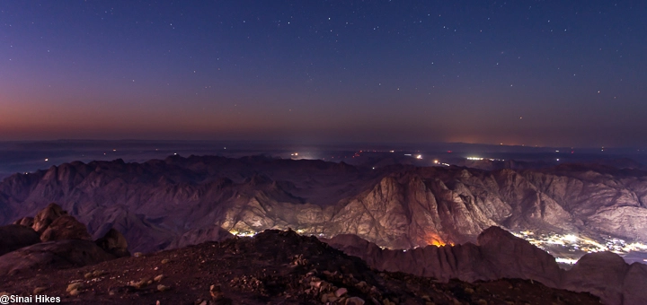 Starry night sky over Sinai Mountains and desert after sunset